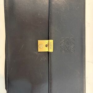 Loewe Black Leather folio clutch with Gold Accent